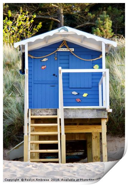 Beach Hut "Linga Longa"  Wells-Next-The Sea Print by Ros Ambrose