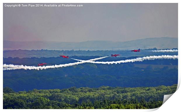  Red arrows crossing over nice landscape. Print by Tom Pipe