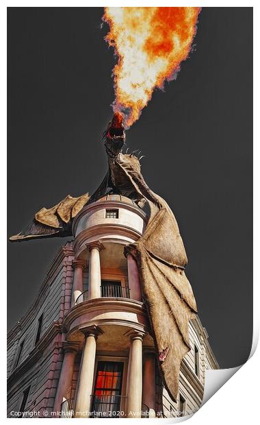 Dragon on Gringotts Bank Print by michael mcfarlane