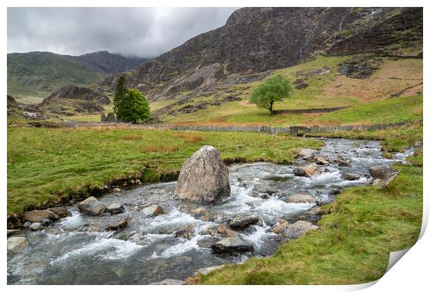 Mountain stream at Cwm Llan, Snowdonia, North Wales Print by Andrew Kearton