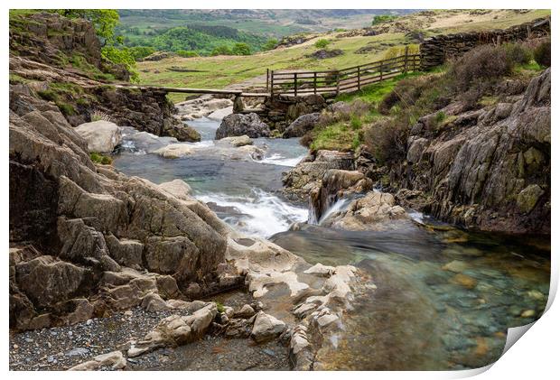 Stone footbridge in Cwm Llan, Snowdonia, Wales Print by Andrew Kearton