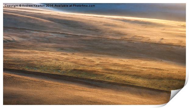  Mist and morning sunlight on the moors Print by Andrew Kearton