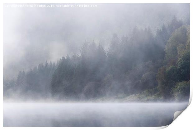  Misty forest beside Ladybower Print by Andrew Kearton