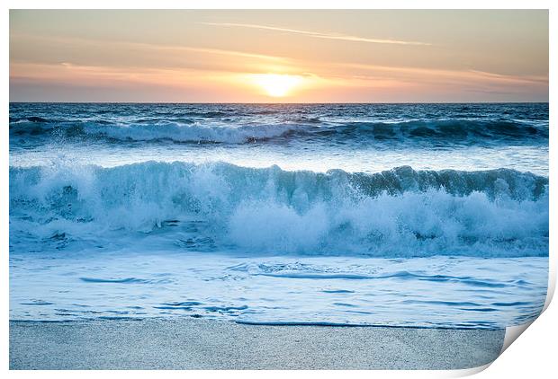  Waves at sunset, Fistral beach ,Newquay, Cornwall Print by Andrew Kearton