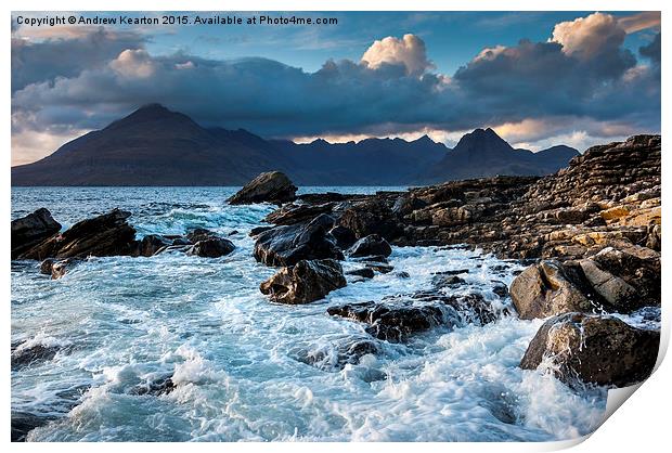  Wild sea on Elgol beach, Isle of Skye, Scotland Print by Andrew Kearton