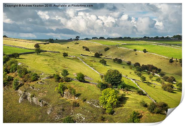  Green fields near Litton in the Peak District Print by Andrew Kearton