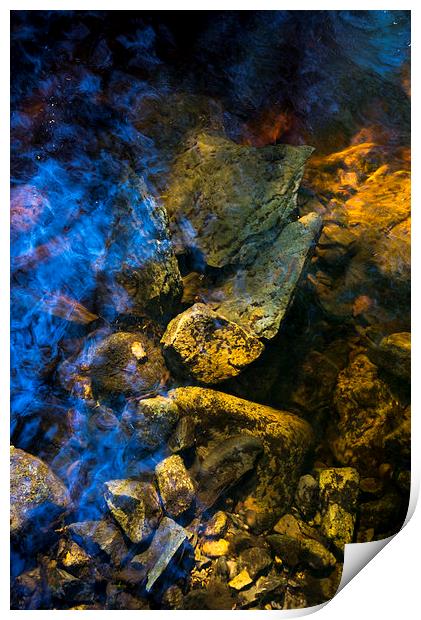 Rocks below the water of a moorland stream Print by Andrew Kearton