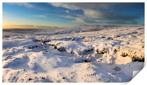 Sunset on the snowy moors Print by Andrew Kearton