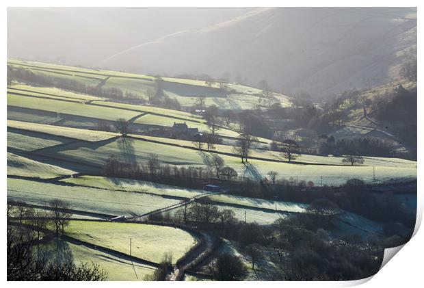 Frosty fields near Hayfield, Derbyshire Print by Andrew Kearton