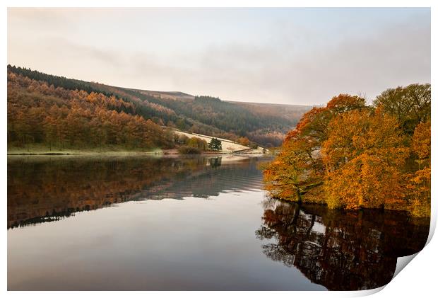 Autumn morning at Ladybower reservoir Print by Andrew Kearton