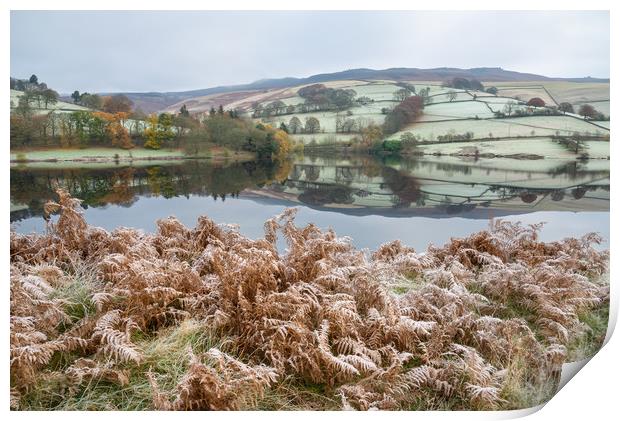 Frosty morning at Ladybower reservoir, Derbyshire Print by Andrew Kearton
