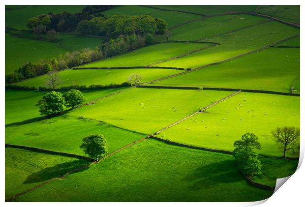Green fields at Hayfield, Derbyshire Print by Andrew Kearton