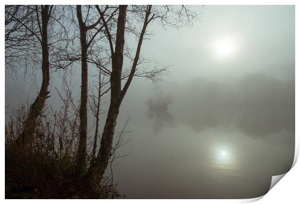 Misty autumn morning by the lake Print by Andrew Kearton