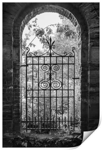 Old gate in an English walled garden Print by Andrew Kearton