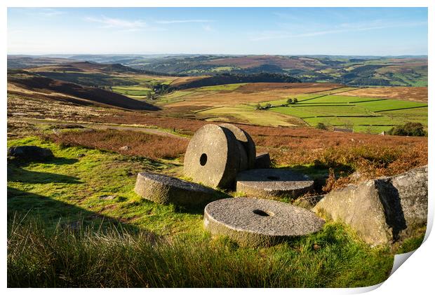 Millstones at Stanage Edge Print by Andrew Kearton