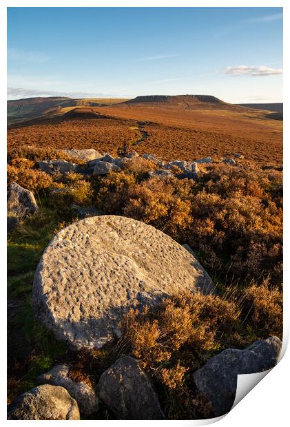 Millstone on Hathersage Moor Print by Andrew Kearton