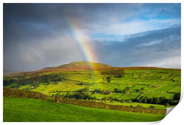 Rainbow in Swaledale, Yorkshire Dales Print by Andrew Kearton