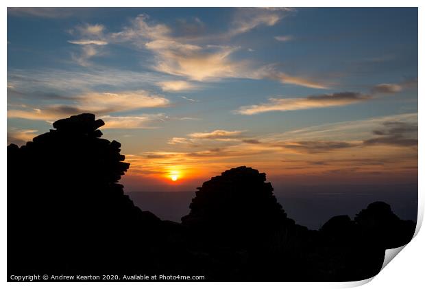 Sun setting behind a drystone wall Print by Andrew Kearton