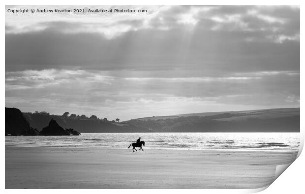 Horse rider on Newport sands, Pembrokeshire Print by Andrew Kearton