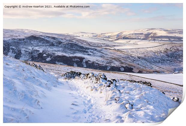 Snow in the hills of the High Peak, Derbyshire Print by Andrew Kearton