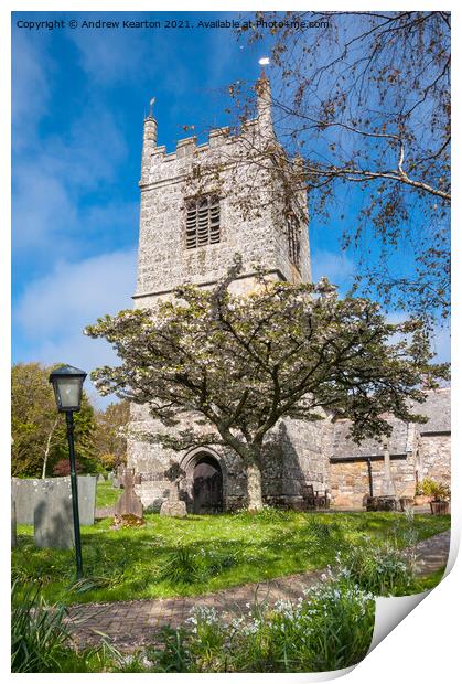 Colan church, Cornwall Print by Andrew Kearton