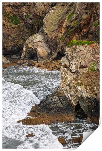 Cliffs at Pwllcrochan, Pembrokeshire, Wales Print by Andrew Kearton