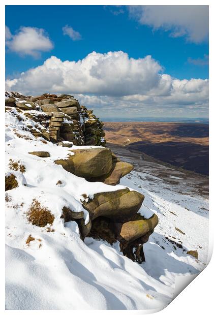 Snow on the north edge of Kinder Scout, Derbyshire Print by Andrew Kearton