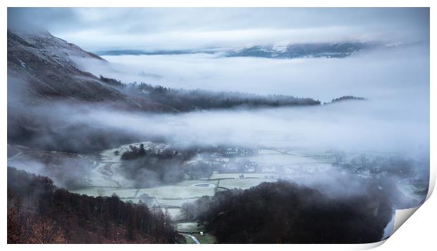 Mist over Grange in Borrowdale Print by John Malley