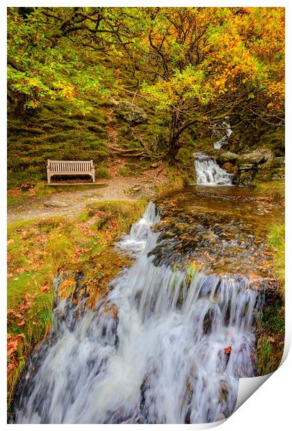 Elan Valley Autumn Waterfall Print by Jonathan Smith
