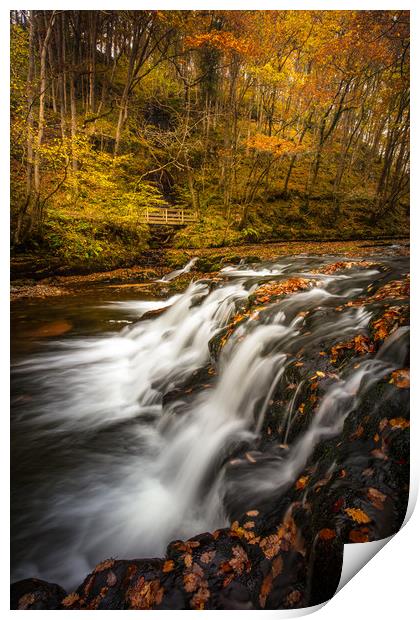 Autumn Waterfall - Wales Print by Jonathan Smith
