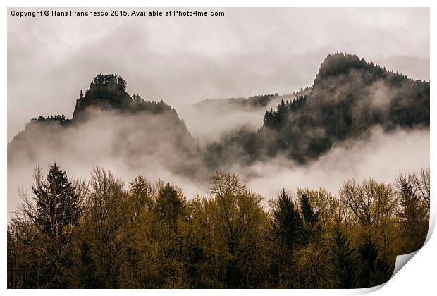 Mist covered Mountains  Print by Hans Franchesco