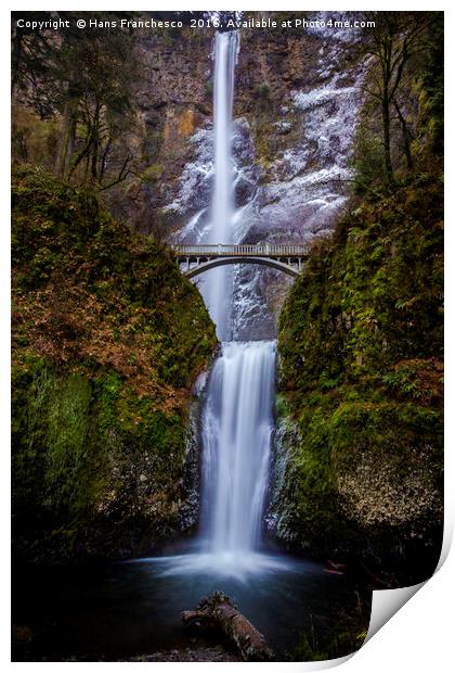 Winter at the waterfall Print by Hans Franchesco