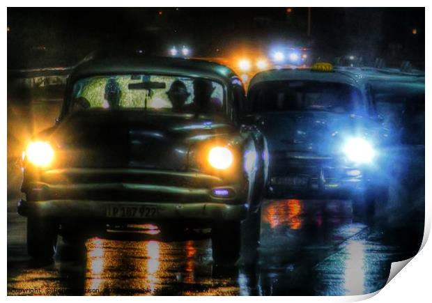 Havana  Night Taxis Print by henry harrison