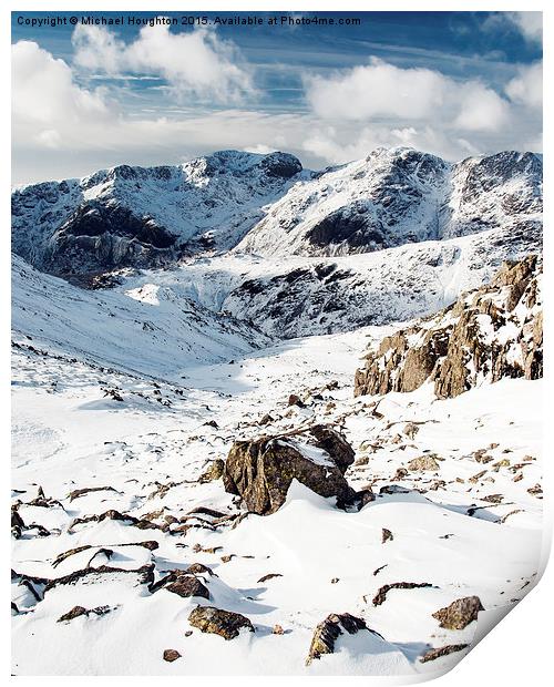 Scafell Range in Winter Print by Michael Houghton