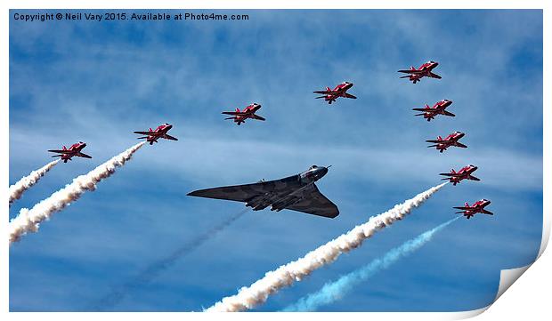  Vulcan XH558 and Red Arrows farewell Flight Print by Neil Vary