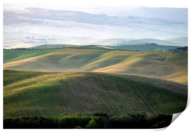 Early morning light on the rolling hills of Tuscan Print by Graham Light