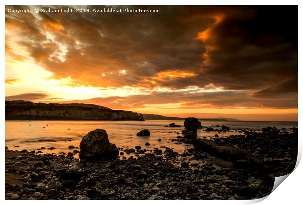 Sunset over Freshwater Bay, Isle of Wight Print by Graham Light