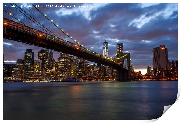 Manhattan and Brooklyn Bridge at night Print by Graham Light