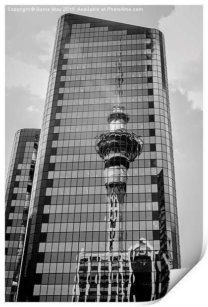 The Sky Tower, Reflected Print by Barrie May