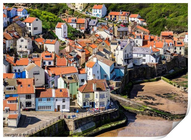 Staithes Village From Penny Nab Print by Richard Burdon