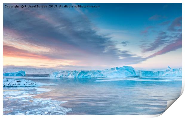 Sunrise Over The Kangia Icefjord In Greenland Print by Richard Burdon