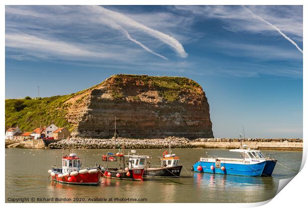Fishing Cobles in Staithes harbour Print by Richard Burdon