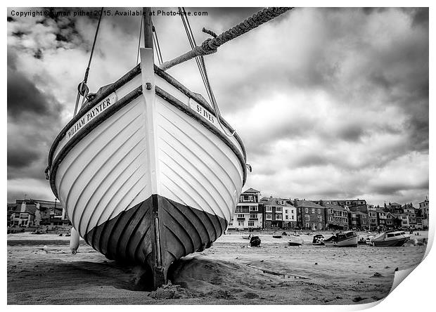  Boat at St Ives Harbour Print by simon pither