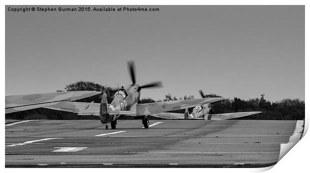  Spitfires at Biggin Hill Airfield Print by Stephen Gurman