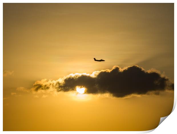 Plane in the sunset  Print by Gail Johnson