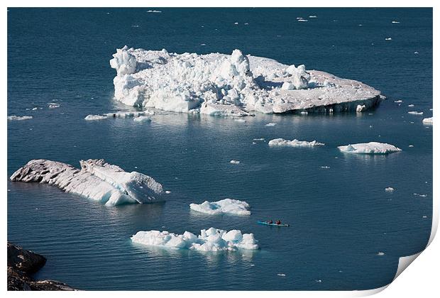 Columbia Glacier iceberg and kayak Print by Gail Johnson