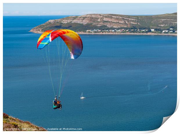 Views around Conwy Mountain and some paragliders Print by Gail Johnson