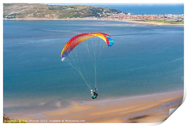 Views around Conwy Mountain and some paragliders Print by Gail Johnson