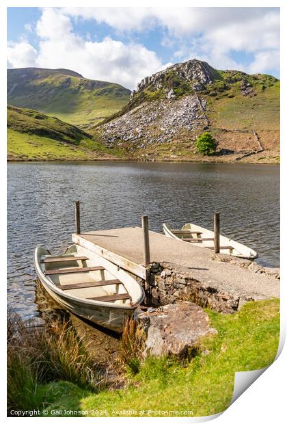 Llyn y Dywarchen a small fishing lake in Snowdonia  Print by Gail Johnson
