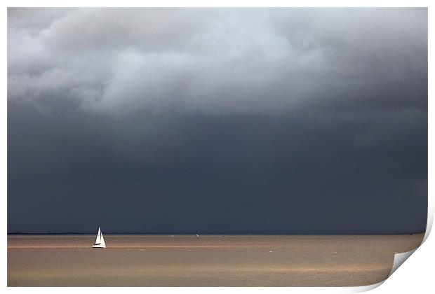 Storm and sailboat Print by Gail Johnson